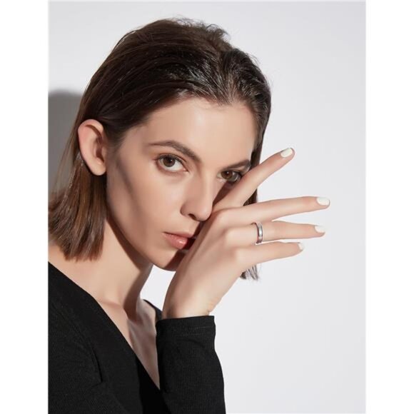 4mm 6mm Tungsten Carbide Ring for Men Women Beveled Edge Brushed Silver - Picture 5 of 7